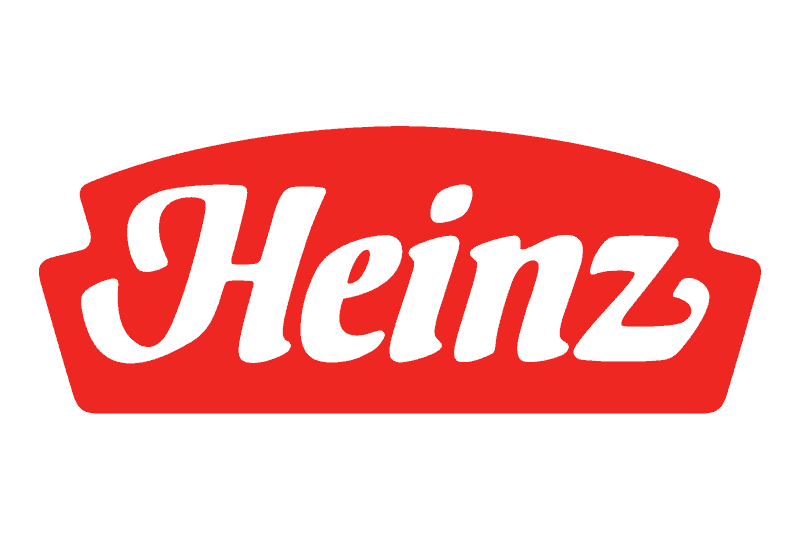Heinz Logo auf weißem Hintergrund, bekannt für Ketchup und Saucen.